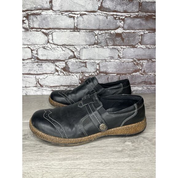 Spring Step Black Leather Wingtip Button Strap Clogs Shoes Women Sz 42EU/11M US - Picture 1 of 16